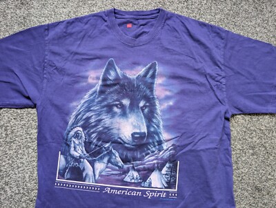 American Spirit Wolf Hemd Herren Extra Large Lila Indianer Donner 90er 
