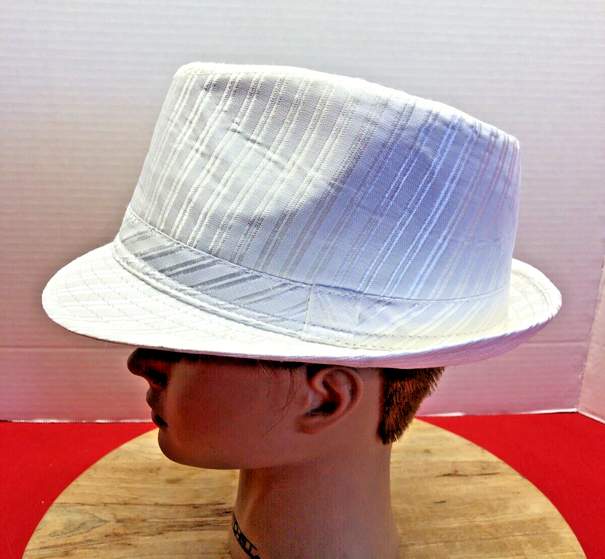 Men's White & Silver Striped Fedora Hat - Small/Medium - Milani Style-image