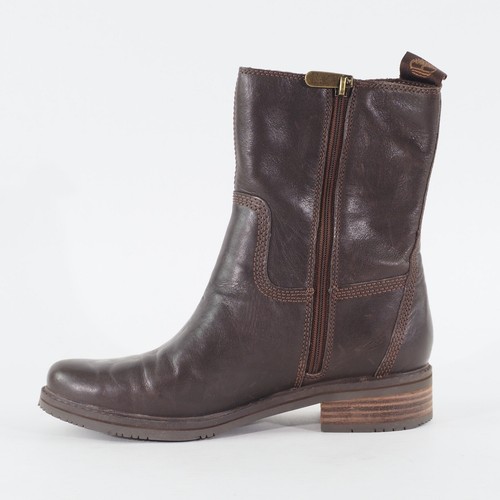 Womens Timberland Mont Chevalier Biker A1SLS Brown Leather Zip Side Casual Boots - Picture 5 of 7