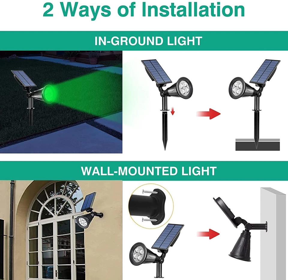 2Pack Solar Power Spot light Green Garden Outdoor Path Landscape Lamp Walkway - Image 4 of 4
