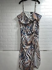 NWT! - PRETTYLITTLETHING Plus Blue Zebra Print Cowl Ruched Side Midi Dress US 20