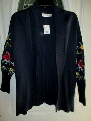 NWT RD Style Cardigan Women's Sz. S Sweater Open Front Blue Embroidered Floral