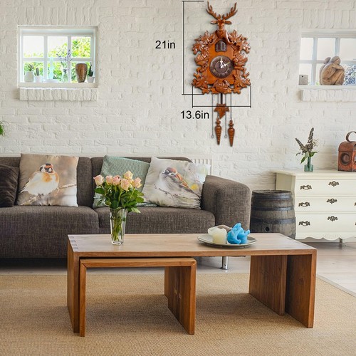 Kendal Handcrafted Solid Wood Cuckoo Clock w/ Night Silencer & Antler Decoration - Picture 4 of 8