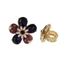 PURPLE GOLD STRETCH FLOWER RING  041 