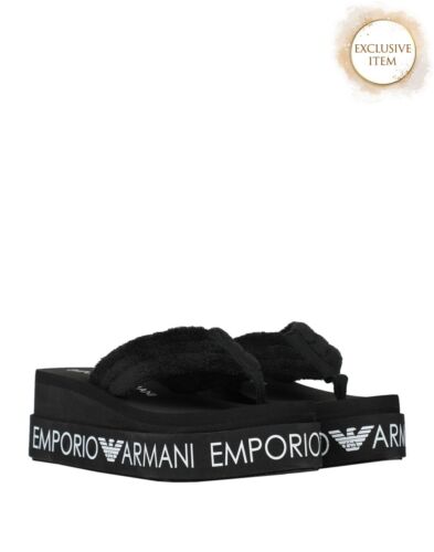 EMPORIO ARMANI Platform Toe Strap Sandals US4 UK3.5 EU36 Logo Black - Afbeelding 1 van 7