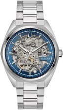 Orologio Bulova Uomo Acciaio Quadrante Meccanismo a Vista Solo Tempo Blu _96A292