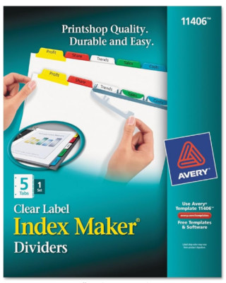 Avery Clear Label Index Maker Dividers, Multicolor Tabs, 5-tab set, 11406