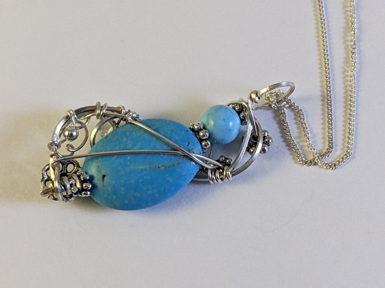 Solid sterling Silver Hand Wire Wrapped Turquoise… - image 8