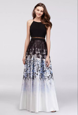 Betsy  Adam Black Ombre Floral Satin Formal Gown Size 2 Illusion Waist Made USA