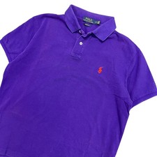 Polo Ralph Lauren Mens Custom Fit L Purple Cotton Mesh Polo Shirt Orange Pony