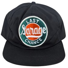 Last Chance Garage Trucker Hat Patch Snapback Cap Black Made USA Vtg Classic Lou