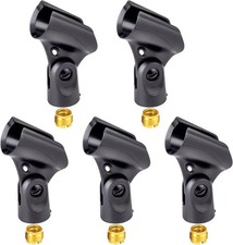 Universal Microphone Clip Holder with Nut Adapters 5/8" to 3/8",Black,5 Pack