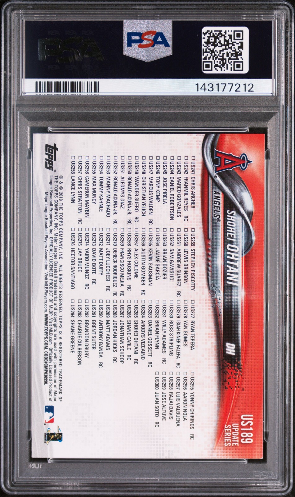 2018 Topps Update #US189 Shohei Ohtani PSA 9 view 2