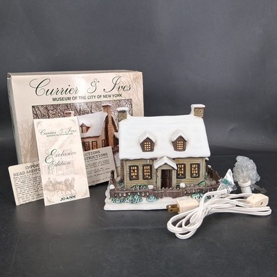 Winter Evening Currier & Ives Collection Museum of the City Village House in Box
