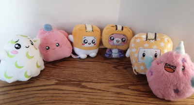 Lankybox Lot Of 6 Mini Plush -Ghost, Strawberry Milky,BB Boxy,BB Foxy,Boxy,Shark
