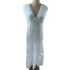 "ZARA" White Silver Thread Babydoll Sz M LInen Cottage Core Purity Summer Sun