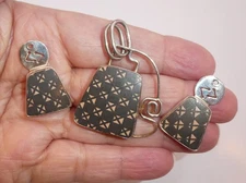 Lapidario Barrera Pendant & Earring Set  950 Sterling Silver Mata Ortiz Pottery