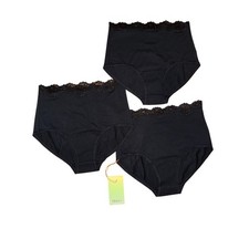Quince Panties XS Black High Rise Brief Lace Trim 3 Pack Stretch organic cotton