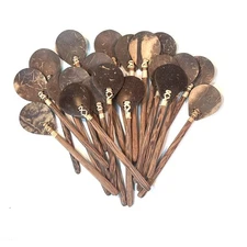 Lot of 20 Handmade Traditional Natural Coconut Shell Spoons Kitchen Tools