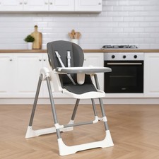 Folding Baby High Chair, Removable Dual-Layer Tray 5-Point Safety Harness