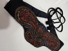 Authentic Vintage Christian Dior Beaded Belt Paisley Silk Sash Hand Made Rare