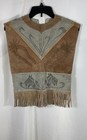Vintage 70s Western Suede Leather Fringe Vest Tan Gray Horse Horseshoe — photo 2