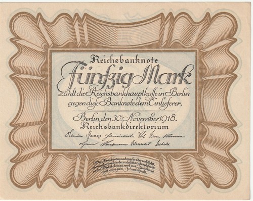 Germany 50 Mark Banknote 1918 Choice About uncirculated Cond Pick#65 "Egg Note"