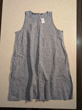 Lands End Womens XL Blue 100% Linen Sleeveless Swing Dress Costal Beachy