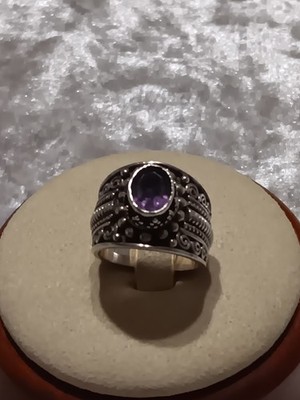 Vintage 925 Amethyst Zigarrenring Suarti Bali signiert BA 9,8 g, Gr. 6,25