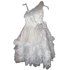 Girls Size 5 White Wedding Bridesmaid Flower Girl Dress Sequins Ruffles Tip Top