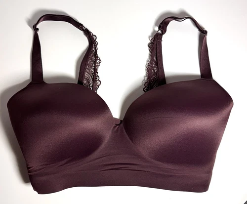 SOMA Enbliss Luxe Wireless Lace J Hook Bra Size 34DD Burgundy Adj NEW