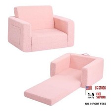 Kids Chair Couch, Folding Toddler Comfy Sofa Chairs, 2-in-1 Kids Plush Pink