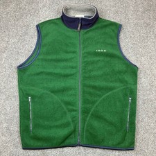 Vintage IZOD Mens Fleece Golf Vest Green Navy Blue Full Zip Medium USA Made