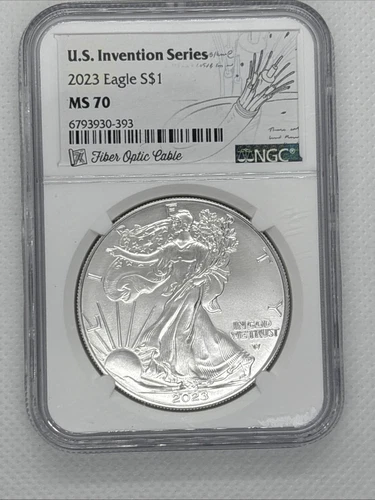 1 OZ SILVER EAGLE 2023 NGC MS70 INVENTION SERIES-Fiber Optic Cert#6793930-393