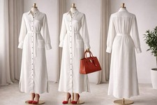 DKNY Women  s M Ivory Shirt Dress Button Down Belted Long Sleeve sleeve Midi y2k