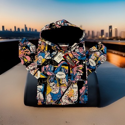 Hoodie by Drill Clothing w/Comic Book Styled Panels  Men s  [Med]