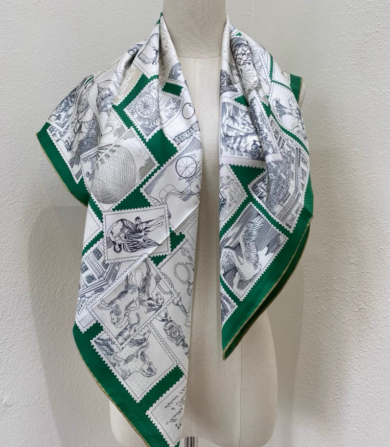 Pure 18 Momme Twill Silk Bandanna Scarf Wrap stamp Print Square Shawl 35''new