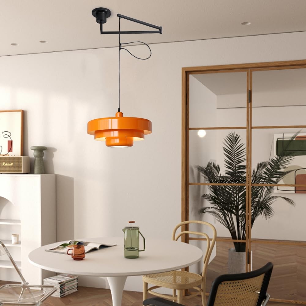 Adjustable Hanging Light Fixtures, Modern Swing Arm Pendant Light, 1 Light Lo...