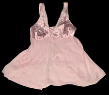 SECRET TREASURES Pink Silky Sheer Shiny Satin Trim Peekaboo Nightgown M NWOT