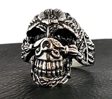 Sugar Skull Casted Biker Ring 316L Stainless Steel Flower Gothic Finger FL327 