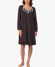 Nwt 64 Eileen West Black/Red 100 COTTON KNIT Long Slv 38" L Short Nightgown XL