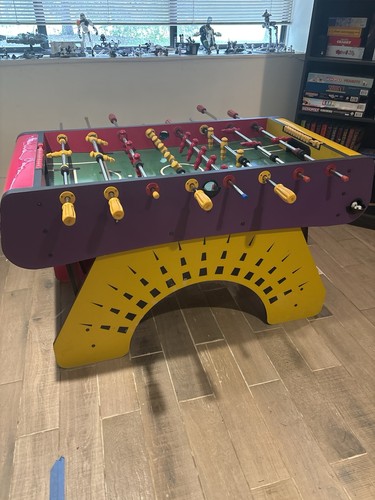 Colorful Foosball Table Red Yellow Purple with Player Figures & Score Counters
