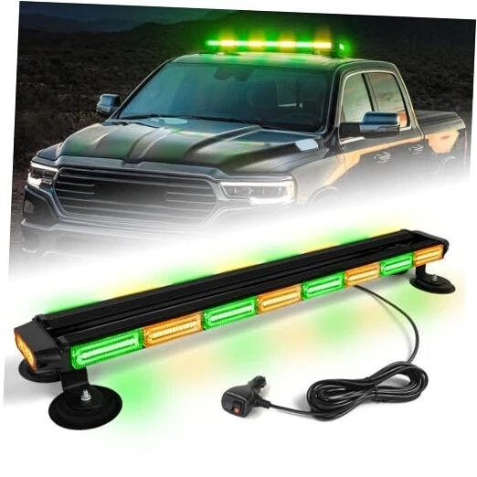 Barra De Luces Estroboscópicas LED ámbar Para Techo - 27 Pulgadas, 5000 Lúmenes, Imán, Para Emergencias O Tráfico