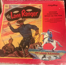 VINTAGE THE LONE RANGER WIND-UP TIN TOY W/BOX W/CERT OF AUTHENTICITY