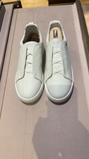 New Zegna Triple Stitch White Leather Sneaker...