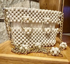 Vintage 60s Purse Chunky Plastic Beaded Chain Shoulder Strap Evening Bunny Bag