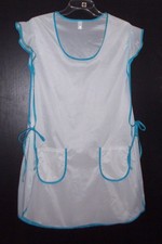 Gr. 46 Kurz DeDeRon Polyamid Nylon DDR Überwurf Kittel Schürze Kleid Weiss