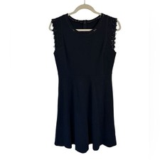 Talbots Navy Blue Crochet Lace Trim Sleeveless Dress Womens Sz Medium Petite