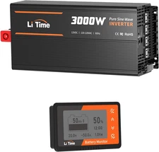3000W Pure Sine Wave Inverter with 500A Battery Monitor, 12V to 120V Power Conve