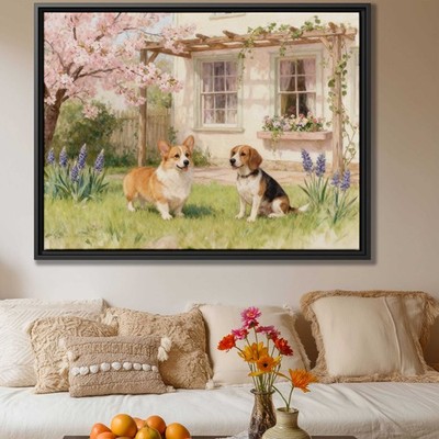Watercolor Painting Dog Artwork Corgi Beagle Canvas Print Garden Wall Decor